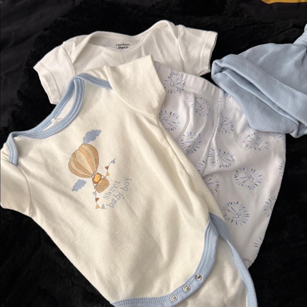 Carter's Cream and Blue Baby Bodysuit Set